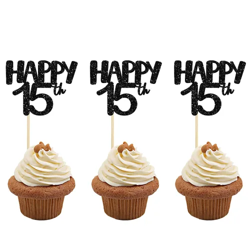 Miniatura 18 de Gyufise Paquete de 24 adornos negros para cupcakes con el número 10, para celebrar 10 cumpleaños, bodas, aniversarios, fiestas, suministros