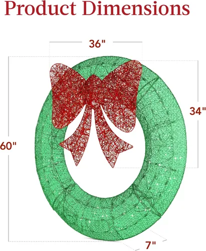 Miniatura 7 de Best Choice Products Corona de Navidad Preiluminada para Exteriores de 60 Pulgadas, Decoración Navideña de Metal LED para Exterior del Hogar, Jardín