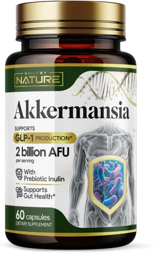 Built by Nature Akkermansia Muciniphila - Suplemento probiótico - 2 mil millones de AFU - Apoya GLP-1, salud intestinal inmune y digestiva - 60