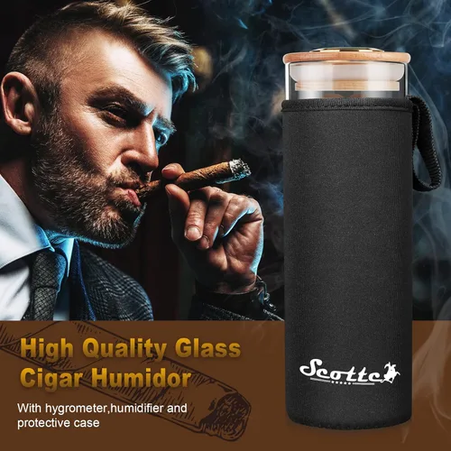 Miniatura 6 de Scotte - Estuche humidificador para puros, en caja de regalo, con higrómetro, tubo de viaje para 5 puros