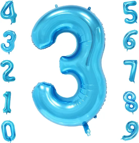 Miniatura 13 de Globos de números azul claro de 40 pulgadas, globos de aluminio de Mylar con helio para cumpleaños, globo número 6 para decoración de fiestas