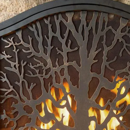 Miniatura 5 de ROYUMI Pantalla de chimenea en forma de árbol con herramientas, estufa de leña con puertas, accesorios de hierro forjado, cepillo, póker, pala