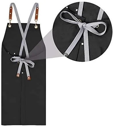 Miniatura 6 de Delantal de chef, delantal cruzado para hombres y mujeres con correas ajustables y bolsillos grandes, de lona, M - 2EG.