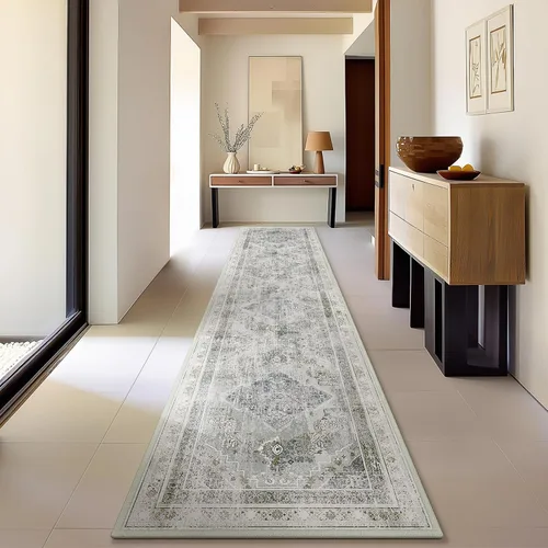 Phantoscope Alfombra Pasillera Lavable 2'x10' Antideslizante, Alfombras de Pasillo Vintage Neutras para Entrada, Escalera, Dormitorio, Patrón de