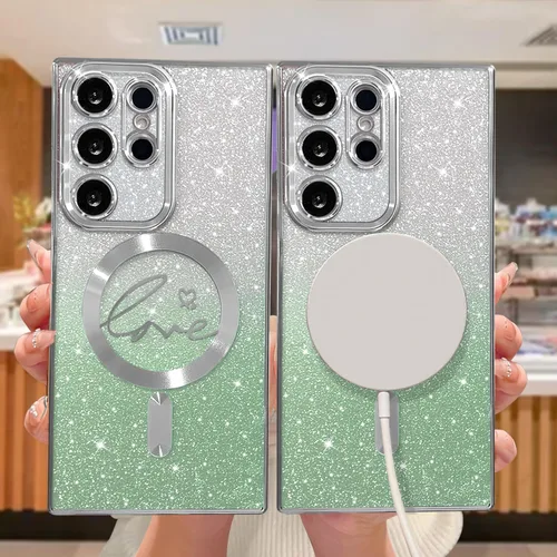 Miniatura 183 de ZONRW - Funda para Samsung Galaxy S22 Ultra magnética, para mujeres y niñas, cubierta trasera suave, lujosa, con corazón de amor, bling, degradado