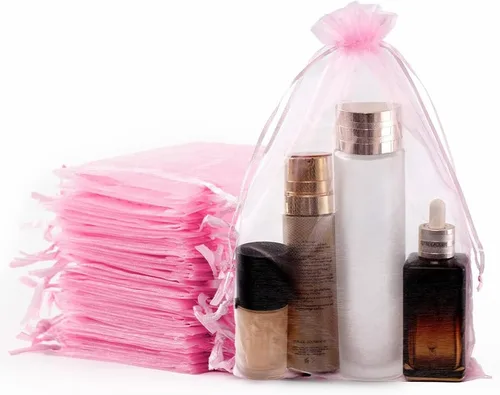 Miniatura 25 de Meowoo 100 bolsas de organza, bolsas de malla pequeñas de 3 x 4 pulgadas con cordón, bolsas de regalo de malla con cordón para joyas, dulces