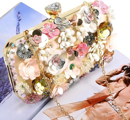 Miniatura 2 de Selighting Bolsas de noche coloridas florales para mujer con cuentas formales para novia boda graduación cóctel fiesta bolsas