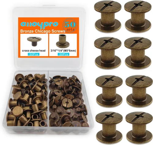 Juego de 50 tornillos de fijación Chicago de bronce, kit surtido de remaches de uñas, botón Chicago, decoración de cuero, encuadernación redonda,
