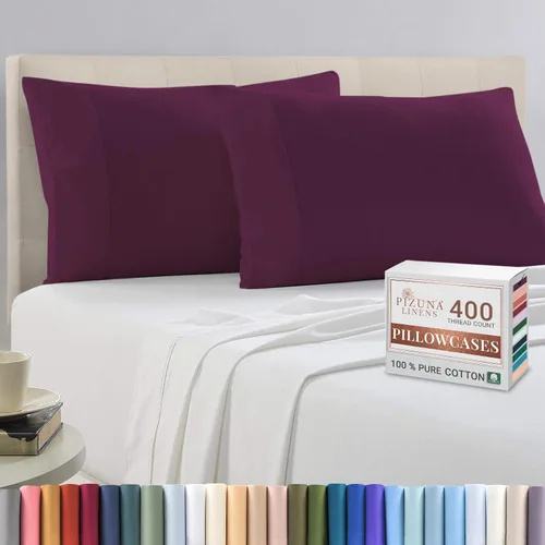 Miniatura 69 de Pizuna Juego de 2 fundas de almohada de 100 % algodón puro, tamaño estándar, color blanco, lujosas fundas de almohada de 400 hilos de satén
