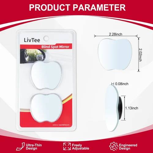 Miniatura 3 de LivTee Espejos de punto ciego, espejos retrovisores convexos de vidrio HD en forma de manzana, sin marco, gran angular ajustable para espejo