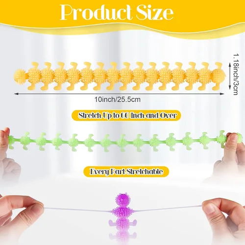 Miniatura 2 de Sumind 6 piezas de oruga - Juguete para ansiedad elástico, luminoso, sensorial, cuerda elástica, colorido, artículos de regalo para el día del niño