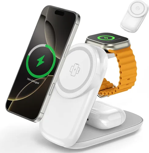 Miniatura 8 de Estación de carga plegable 3 en 1 para iPhone 16e/16/15/14/13/12 compatible con Apple Watch 10/9/8/7/6/5/4/3 Ultra, estación de carga inalámbrica