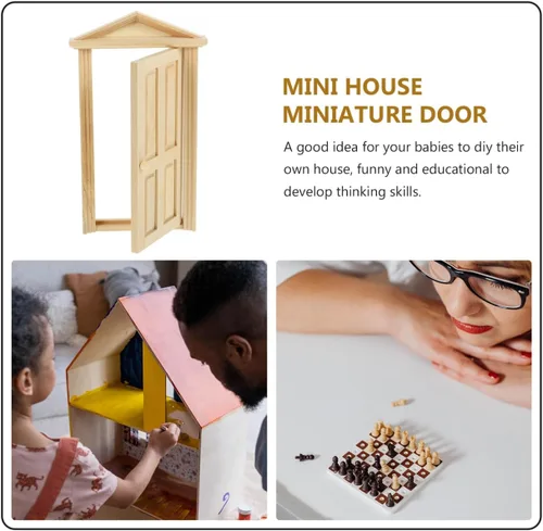 Miniatura 8 de Zerodeko Puerta de casa de muñecas escala 1 12, mini puerta de madera, frente de casa de muñecas escala 1 12, mini madera para muñecas, accesorios