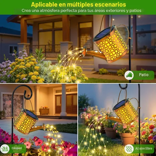 Miniatura 3 de Luces Solares de Regadera Impermeables, Luces Solares Decorativas para Exteriores Decoración de Jardín Luces Colgantes de Metal para Exteriores