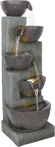 Miniatura 8 de Alpine Corporation TZL390 Elegante fuente de cascada de cuencos de 5 niveles para exteriores con luces LED para jardín, patio, jardín trasero