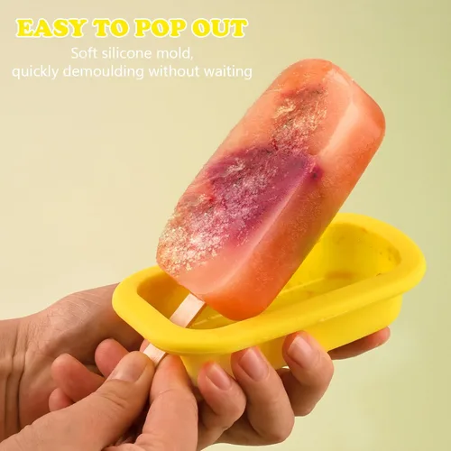 Miniatura 4 de Sakolla 4 moldes de silicona para paletas con tapa y 50 palitos de madera para paletas de madera, moldes ovalados clásicos apilables para helados