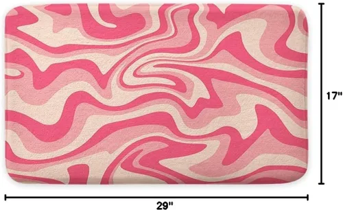 Miniatura 2 de Alfombras de baño estéticas abstractas de los años 70 con diseño de remolino ondulado, bonito tapete de baño rosa y beige, estético, retro