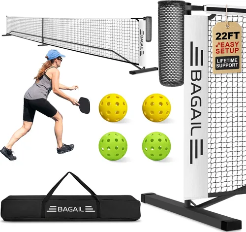 Miniatura 13 de BAGAIL Juego de red de pickleball portátil, red de bolas de pickleball de tamaño reglamentario de 22 pies con colector de bolas, 4 bolas y bolsa