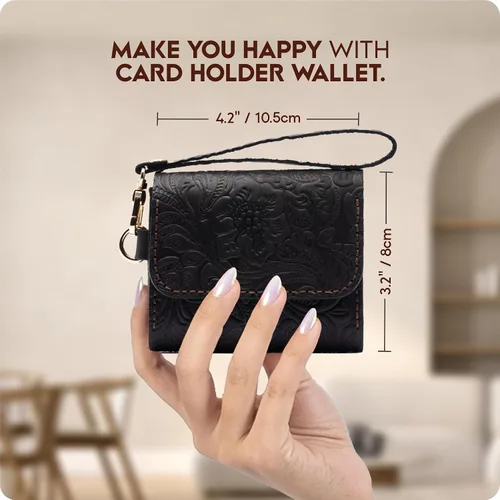 Miniatura 31 de Toros Craft Handmade Leather Wallets for Women, Western Wristlet Wallets, Floral Leather Small Credit Card Holder with Zipper, Minimalist & Cute