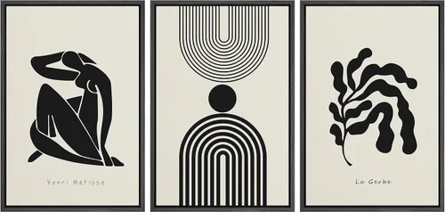 Miniatura 131 de SIGNLEADER Lienzo enmarcado para pared, juego de arte de collage de polígonos retro marrón tostado, ilustraciones con formas abstractas, arte