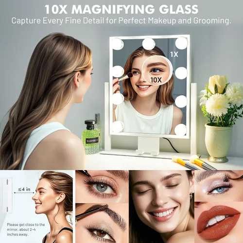 Miniatura 4 de Kottova Espejo de maquillaje con luces, espejo de tocador de 14 x 12 pulgadas, espejo de maquillaje iluminado con iluminación regulable de 3
