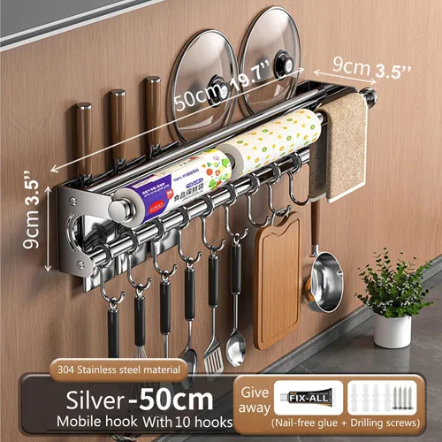 Miniatura 2 de Soporte de pared para cuchillos colgantes de pared, ahorra espacio, con ganchos, organizador de cocina, estante de almacenamiento para utensilios