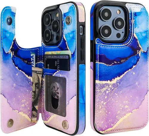 Miniatura 23 de HAOPINSH Funda tipo cartera para iPhone 14 Pro con tarjetero, patrón de flores pálidas en la parte trasera, de piel sintética, con ranuras para Flor