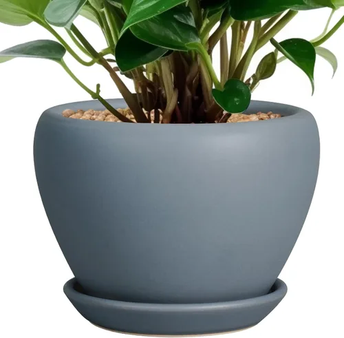 Miniatura 69 de Maceta de Cerámica Moderna con Esmalte para Suculentas con Agujero de Drenaje y Platillo, Maceta Redonda de 6 Pulgadas para Plantas de Flores