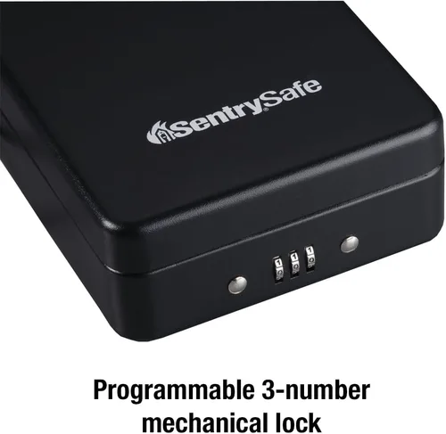 Miniatura 2 de SentrySafe Caja fuerte pequeña, caja de seguridad negra con cerradura de combinación para oficina o dormitorio asegura dinero, pasaporte, joyas