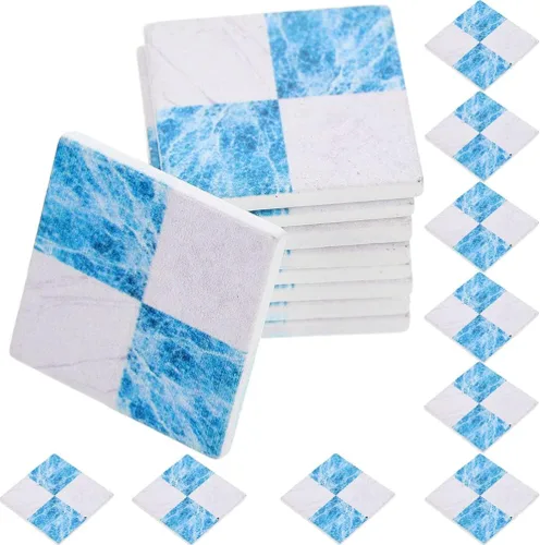 Kisangel Suelo en miniatura, 27 piezas de azulejos de casa de muñecas de 1.18 pulgadas, hojas de mosaico azul y blanco para decoración de mini casa