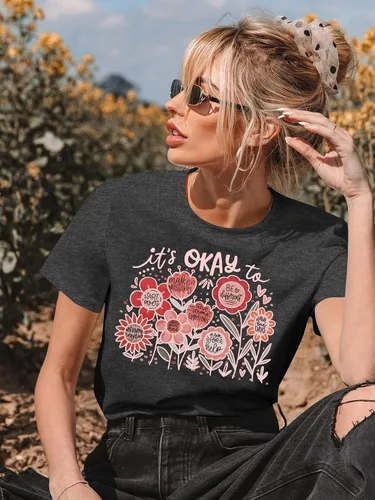 Miniatura 5 de Camisetas de profesor para mujer, camiseta con texto en inglés "Be Kindness", camisetas de salud mental, camiseta bohemia con gráficos florales