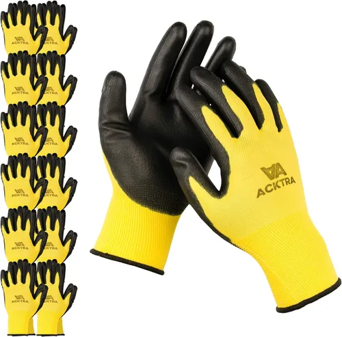 Miniatura 16 de ACKTRA - Guantes de trabajo de seguridad ultrafinos recubiertos de poliuretano, 12 pares, WG002, color negro/negro, talla L