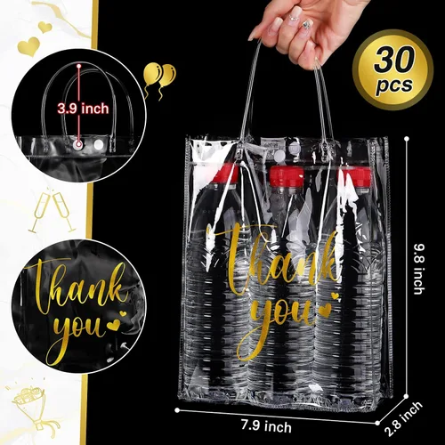 Miniatura 2 de Berlune 30 bolsas de regalo transparentes de agradecimiento con asas, bolsa de regalo reutilizable de plástico transparente de PVC para graduación