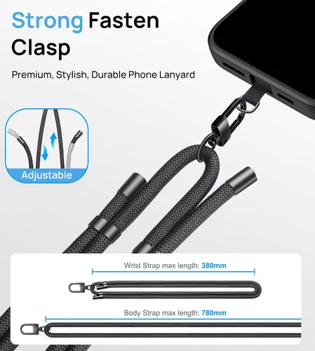 Miniatura 3 de BXYJY Funda para iPhone 16 Pro Max con correa y soporte, cordón cruzado para teléfono para mujeres y hombres, magnética, cubierta de cámara