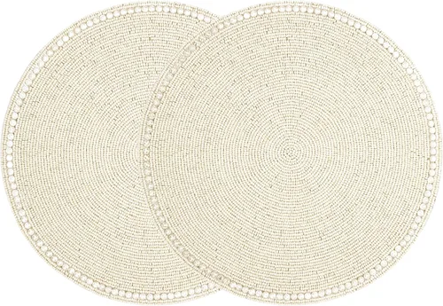 Miniatura 19 de 4 Piezas Manteles Individuales con Cuentas - Manteles de Mesa Redondos de Cuentas de Vidrio de 13 Pulgadas con Respaldo de Algodón - Elegantes