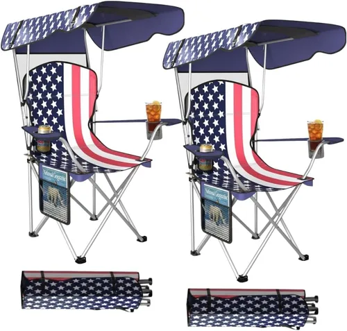 Miniatura 14 de Sillas de camping plegables portátiles con toldo y toldo para adultos, tela Oxford 600D duradera resistente a la intemperie, silla de camping