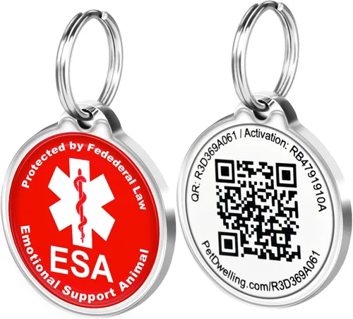Pet Dwelling Etiqueta de identificación ESA con código QR: etiqueta de animal de apoyo emocional para perros y gatos, escanea para contactar al
