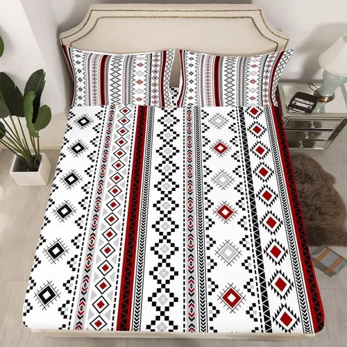 Miniatura 19 de Homewish Western Fitted Sheets Twin Size (No Flat),Retro Country Tribal Bedding Set 2Pcs,Kids Girls Boys Room Decor,Southwest Aztec Stripes Bed
