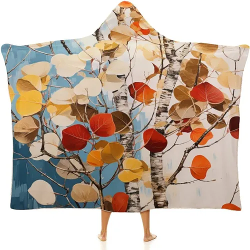 Miniatura 9 de Manta con capucha de hojas y calabazas de otoño para el día de Acción de Gracias, manta gruesa de franela para niños, adolescentes y adultos