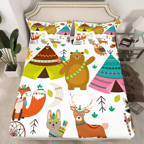 Miniatura 8 de Erosebridal Sábana bajera ajustable de tamaño individual para niños y niñas, diseño colorido de nube, estrellas, luna, lindo juego de ropa de cama