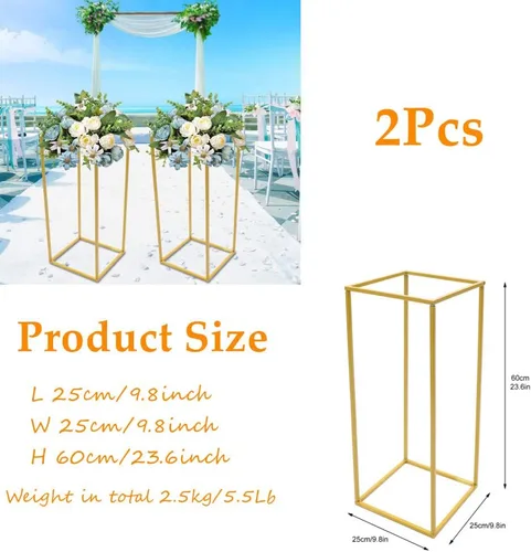 Miniatura 2 de LOYALHEARTDY Soporte de flores de boda dorado, soporte de columna de metal geométrico para boda, estante de exhibición de flores, centro de mesa