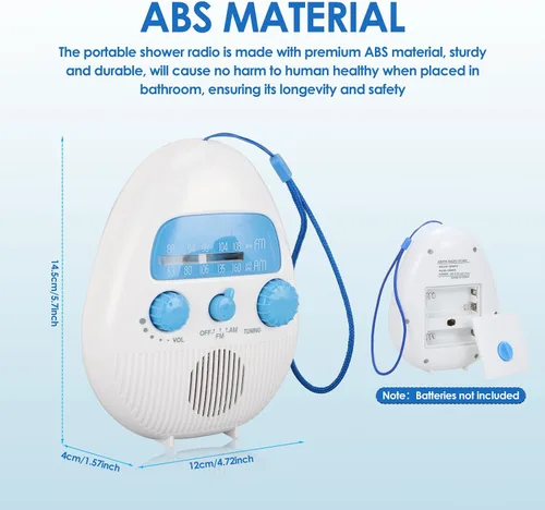 Miniatura 5 de Radio de ducha con altavoz integrado, radio de baño colgante con perilla giratoria para una fácil afinación y control de volumen.