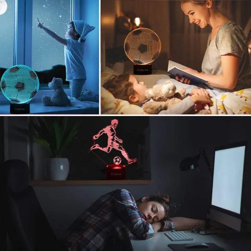 Miniatura 5 de Luz nocturna de ilusión 3D de fútbol, 16 colores regulables, lámpara de noche LED con control táctil y remoto, USB y alimentada por batería