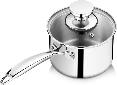 P&P CHEF Olla y cacerola de tres capas de 1 cuarto de galón, sartén de acero inoxidable con tapa, olla de inducción de cocina, utensilios de cocina