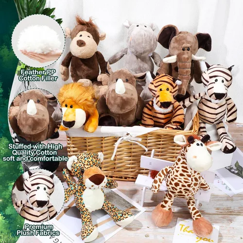 Miniatura 3 de HyDren Juego de 10 animales de peluche de safari de 9 pulgadas y elefante, jirafa, león, tigre, mono, rinoceronte, cebra, leopardo, hipopótamo