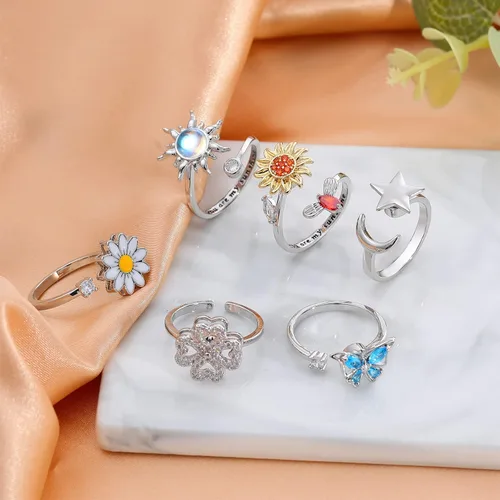 Miniatura 6 de FUNEIA Anillos Fidget de Ansiedad para Mujeres Ajustables Anillos Giratorios Fidget para la Ansiedad You Are My Sunshine Anillo Giratorio Mariposa