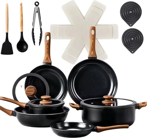 Miniatura 9 de Bonnlo Juego de 23 utensilios de cocina antiadherentes, juego de ollas y sartenes de aluminio fundido con asas extraíbles y desmontables, juego