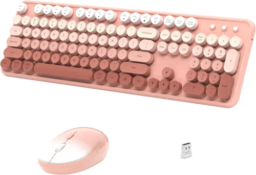 Miniatura 13 de Links9+ Combo de teclado y mouse inalámbricos, teclado retro de tamaño completo con teclas redondas, 2.4GHz para Windows, Mac, laptop, PC, azul