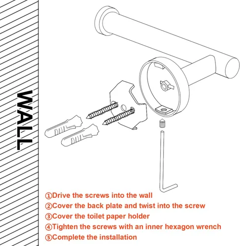 Miniatura 6 de TocTen Soporte de papel higiénico, soporte para rollo de papel higiénico montado en la pared para baño, dispensador de papel de perforación de acero