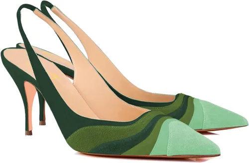FOWT Sandalias de tacón alto con punta puntiaguda para mujer, diseño de rayas de color arcoíris, con banda elástica, multicolor, sin cordones, para